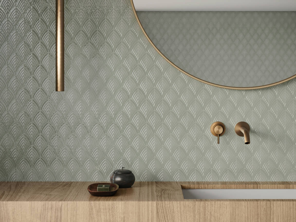 Traditions Soft Sage Glossy Scallop Mosaic 2 | Arley Wholesale
