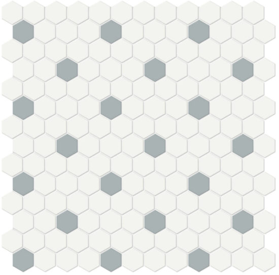 1" White w/ Cloud Blue Matte Hex Mosaic | Arley Wholesale