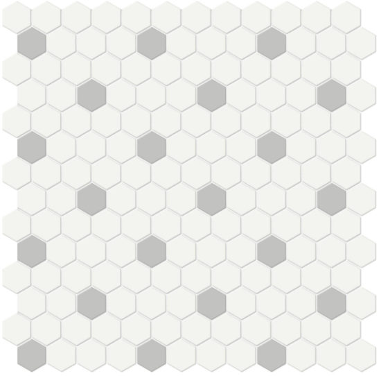 1" White w/ Loft Grey Matte Hex Mosaic | Arley Wholesale