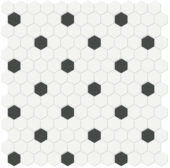 1" White w/ Retro Black Matte Hex Mosaic | Arley Wholesale
