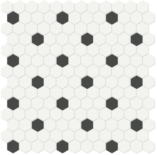 1" White w/ Retro Black Matte Hex Mosaic | Arley Wholesale