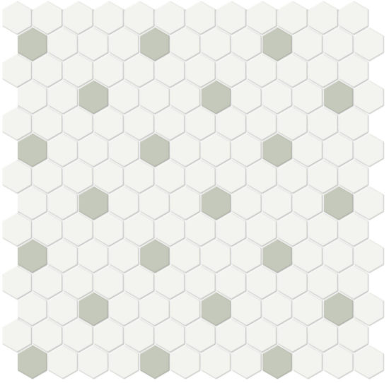 1" White w/ Soft Sage Matte Hex Mosaic | Arley Wholesale