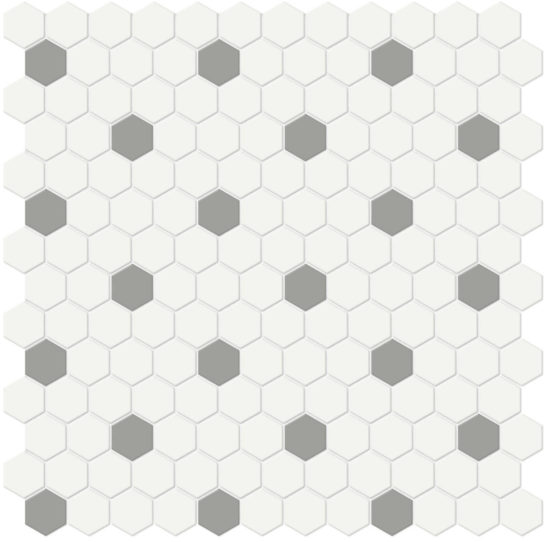 1" White w/ Taupe Matte Hex Mosaic | Arley Wholesale