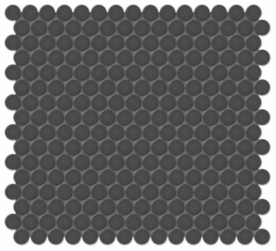 3/4" Retro Black Matte Penny Round Mosaic | Arley Wholesale