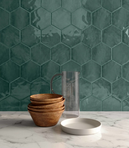 6" Brilliant Emerald Glossy Hexagon | Arley Wholesale