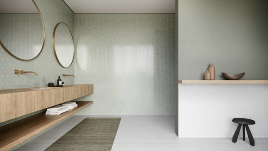 Soft Sage Glossy Scallop Mosaic | Qualis Ceramica