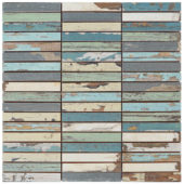 0.7"X4" Wood Rectangles Mix Beige Blue Ceramic Mosaic | Qualis Ceramica | Luxury Tile and Vinyl at affordable prices