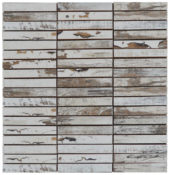 0.7"X4" Wood Rectangles Mix White Grey Ceramic Mosaic | Qualis Ceramica | Luxury Tile and Vinyl at affordable prices