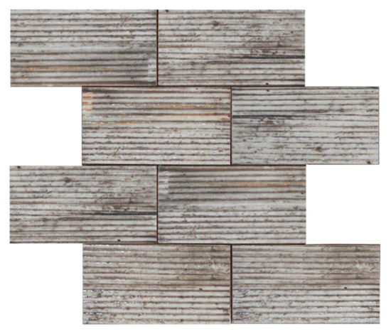 2.8″x6″ Silver Industrial Linear Relief Pattern Glazed Ceramic Moisaic