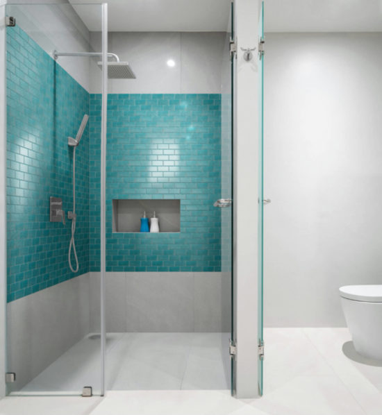 2"X4" Linear Aqua Glass Brick Pattern Mosaic | Qualis Ceramica | Luxury Tile and Vinyl at affordable prices