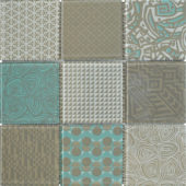 4"X4" Beige Green Glass Geometric Random Pattern Mosaic | Qualis Ceramica | Luxury Tile and Vinyl at affordable prices
