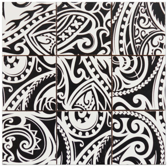 4"X4" Maori Native Series Black & White Glazed Ceramic Mosaic | Qualis Ceramica | Luxury Tile and Vinyl at affordable prices