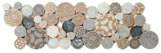Beige Penny Round Décor / Glass Interlocking Border | Qualis Ceramica | Luxury Tile and Vinyl at affordable prices