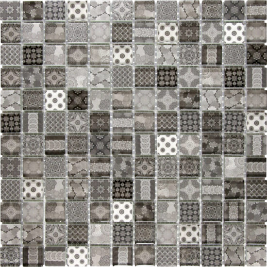Glass Classic Décor Grey Black Glossy Mosaic | Qualis Ceramica | Luxury Tile and Vinyl at affordable prices