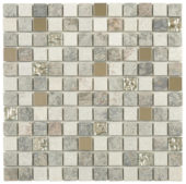 Grey Beige Glass Quartzite And Metal Décor 7/8"X7/8" Mosaic | Qualis Ceramica | Luxury Tile and Vinyl at affordable prices