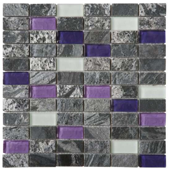 Grey Polished Quartzite Purple & White Glass Mosaic 1"X2" | Qualis Ceramica | Luxury Tile and Vinyl at affordable prices