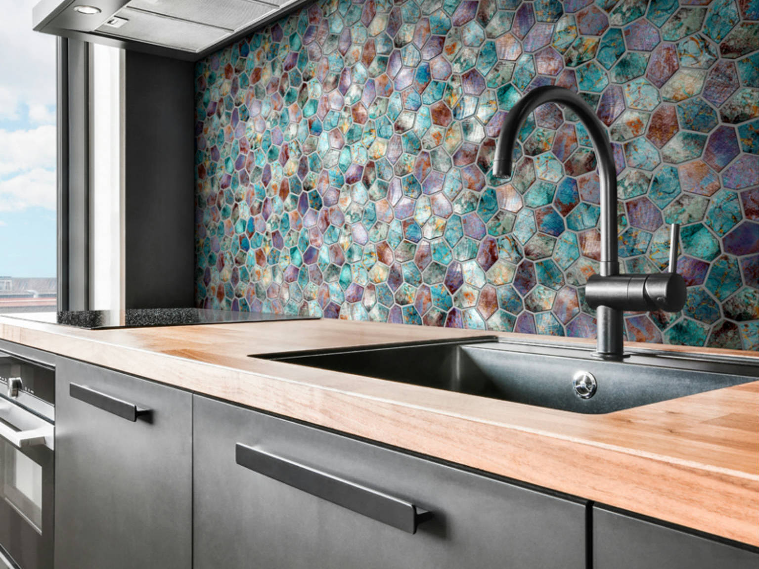Hexagon Mix Metallic Green Rust Mosaic | Qualis Ceramica | Luxury Tile and Vinyl at affordable prices