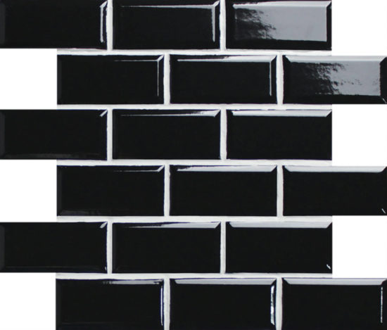 Mini Subway Black Glazed Porcelain Interlocking Mosaic 2"X4" | Qualis Ceramica | Luxury Tile and Vinyl at affordable prices