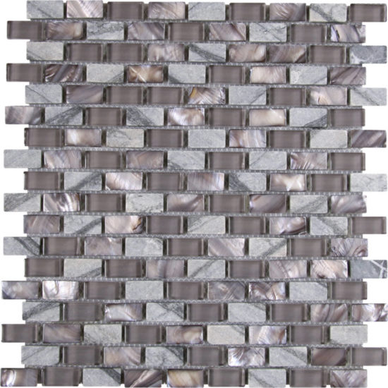 Mother Of Pearl Glass Marble Taupe Grey Mix Brick Mosaic | Qualis Ceramica | Luxury Tile and Vinyl at affordable prices
