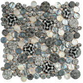 Black Penny Round Décor/Glass Stone Interlocking Mosaic | Qualis Ceramica | Luxury Tile and Vinyl at affordable prices