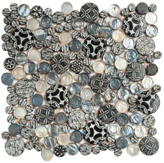 Black Penny Round Décor/Glass Stone Interlocking Mosaic | Qualis Ceramica | Luxury Tile and Vinyl at affordable prices