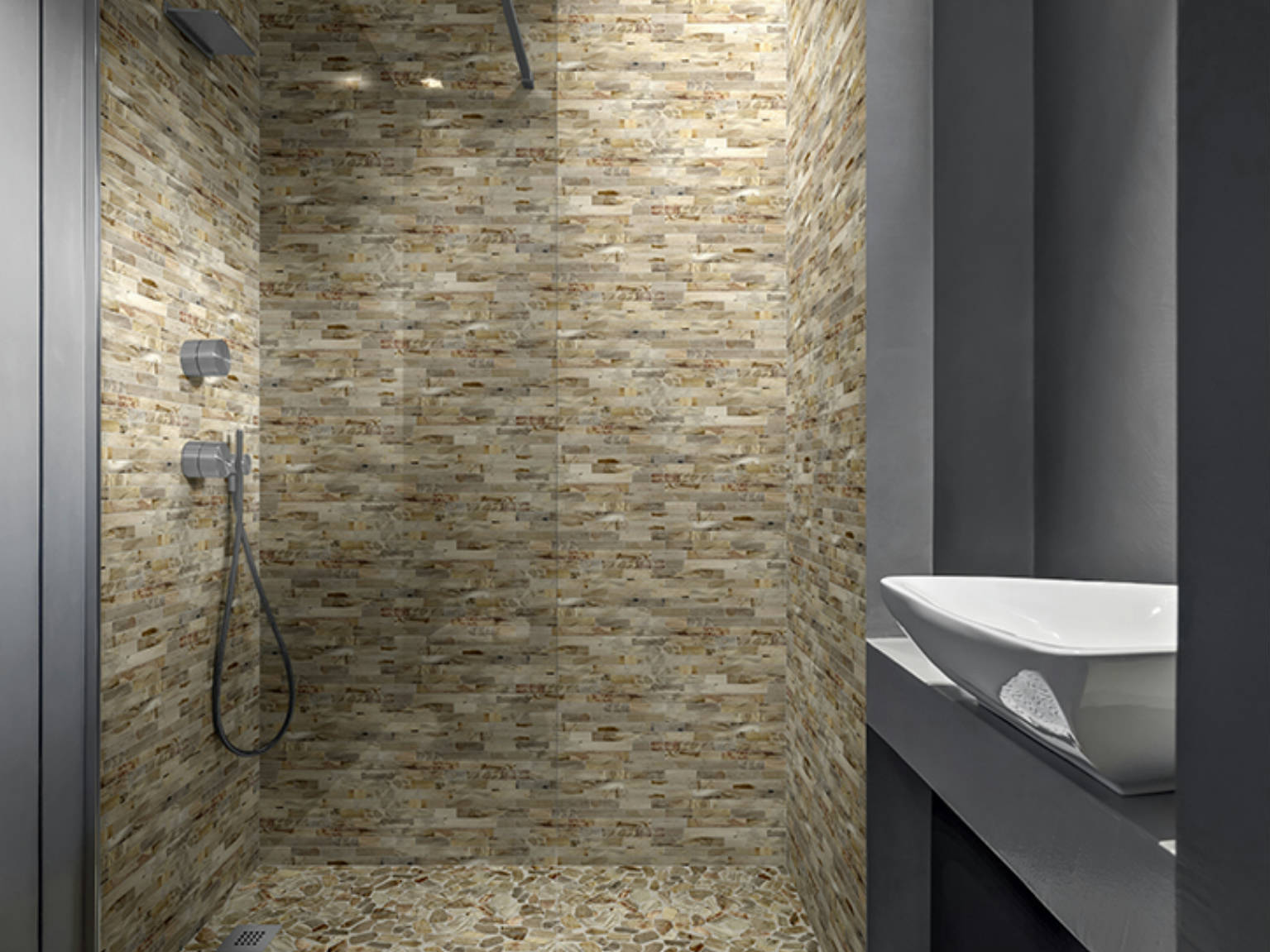 Fossil Wood Mini Opus Mix Beige Interlocking Mosaic | Qualis Ceramica | Luxury Tile and Vinyl at affordable prices
