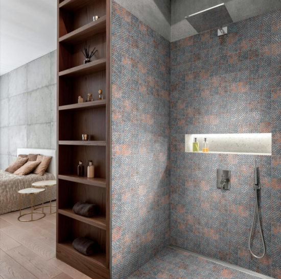 4"X4" Rust Industrial Relief Pattern Glazed Ceramic Mosaic | Qualis Ceramica | Luxury Tile and Vinyl at affordable prices
