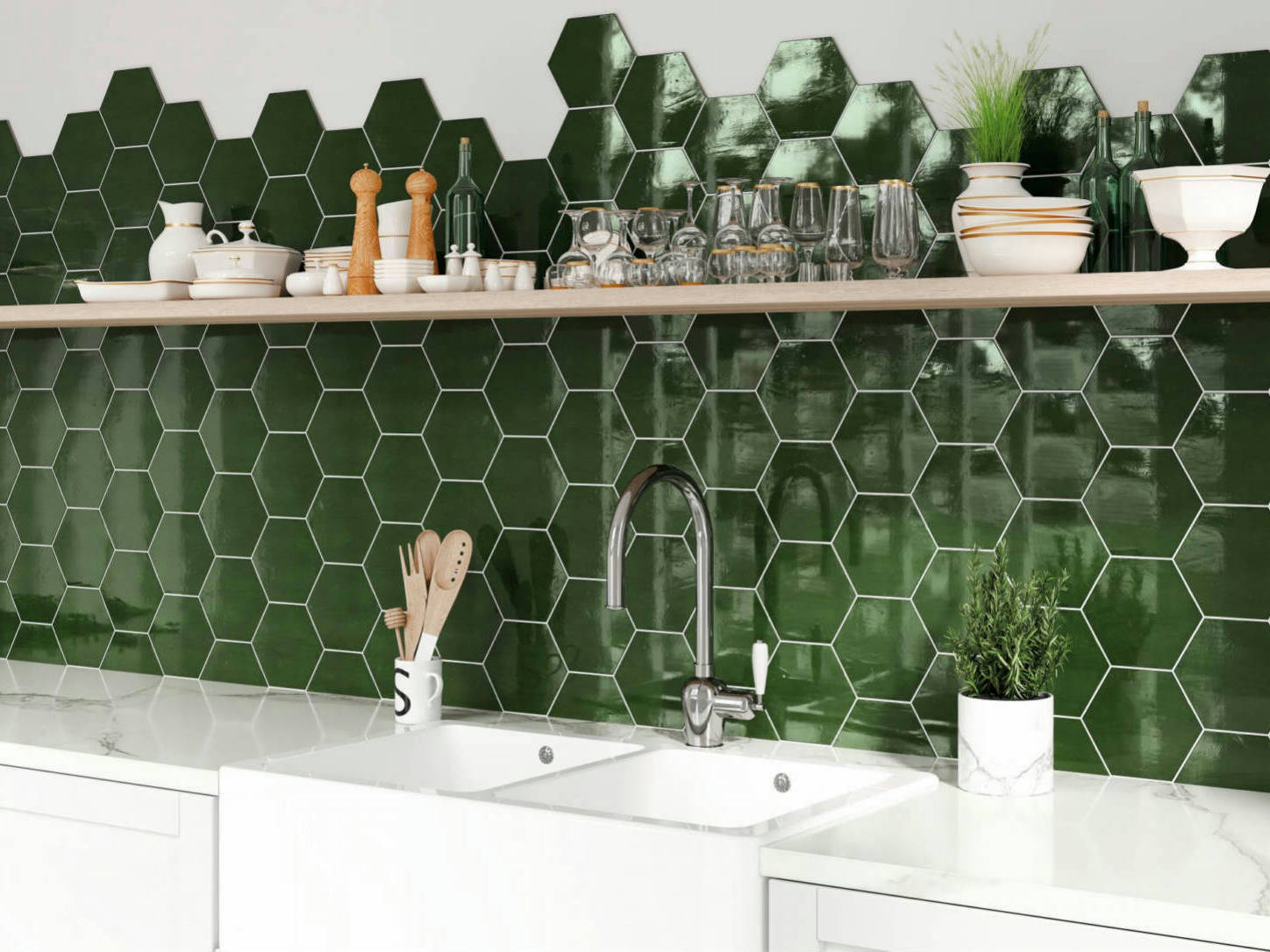 Ronda 5.5X6.3” Green Hexagon | Qualis Ceramica | Luxury Tile and Vinyl at affordable prices