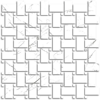 Treasure II Ice White Marble Polished Basketweave Mosaic