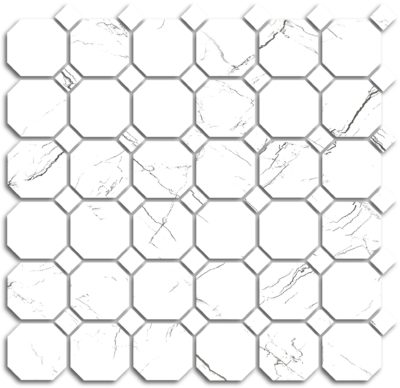 Treasure II Ice White Marble Polished Octagon/Dot Mosaic