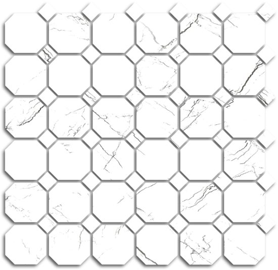 Treasure II Ice White Marble Polished Octagon/Dot Mosaic