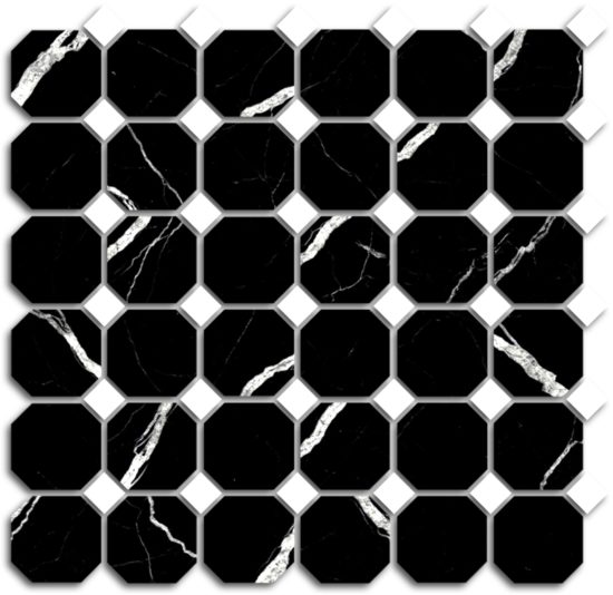 Treasure II Midnight Nero Polished Octagon/Dot Mosaic