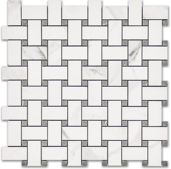 Treasure Statuario Polished Basketweave Mosaic | Qualis Ceramica | Luxury Tile and Vinyl at affordable prices