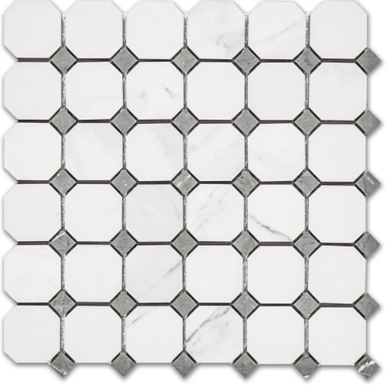 Treasure II Statuario Polished Octagon/Dot Mosaic