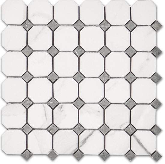 Treasure Statuario Polished Octagon/Dot Mosaic | Qualis Ceramica | Luxury Tile and Vinyl at affordable prices