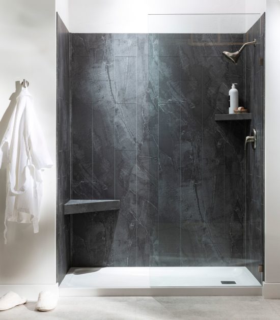 Cracked Slate Shower Wall Kit 32x60x78 | Qualis Ceramica | Luxury Tile and Vinyl at affordable prices