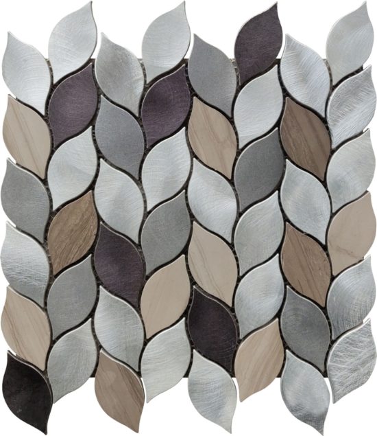 Aluminum & Marble Leaves 19 Grey Brown Mosaic 11"x12" | Qualis Ceramica | Luxury Tile and Vinyl at affordable prices