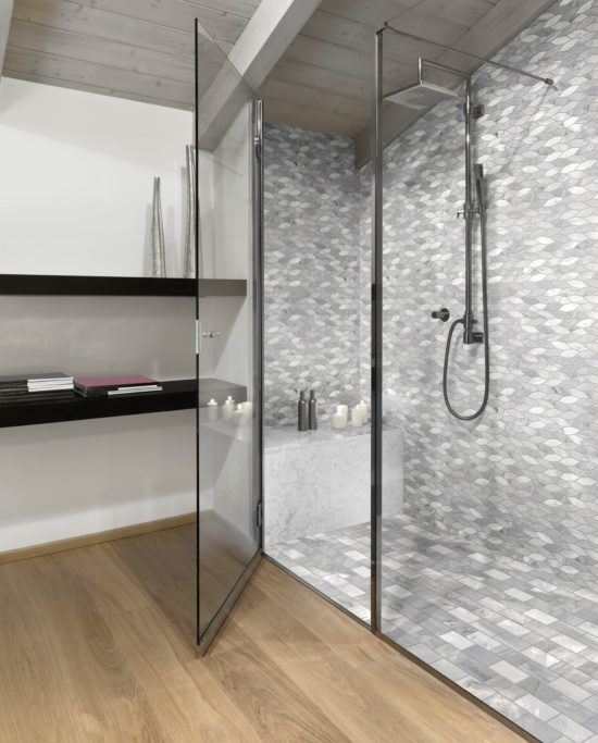 Elongated Hexagon Ice Grey "Leaves" Mosaic | Qualis Ceramica | Luxury Tile and Vinyl at affordable prices