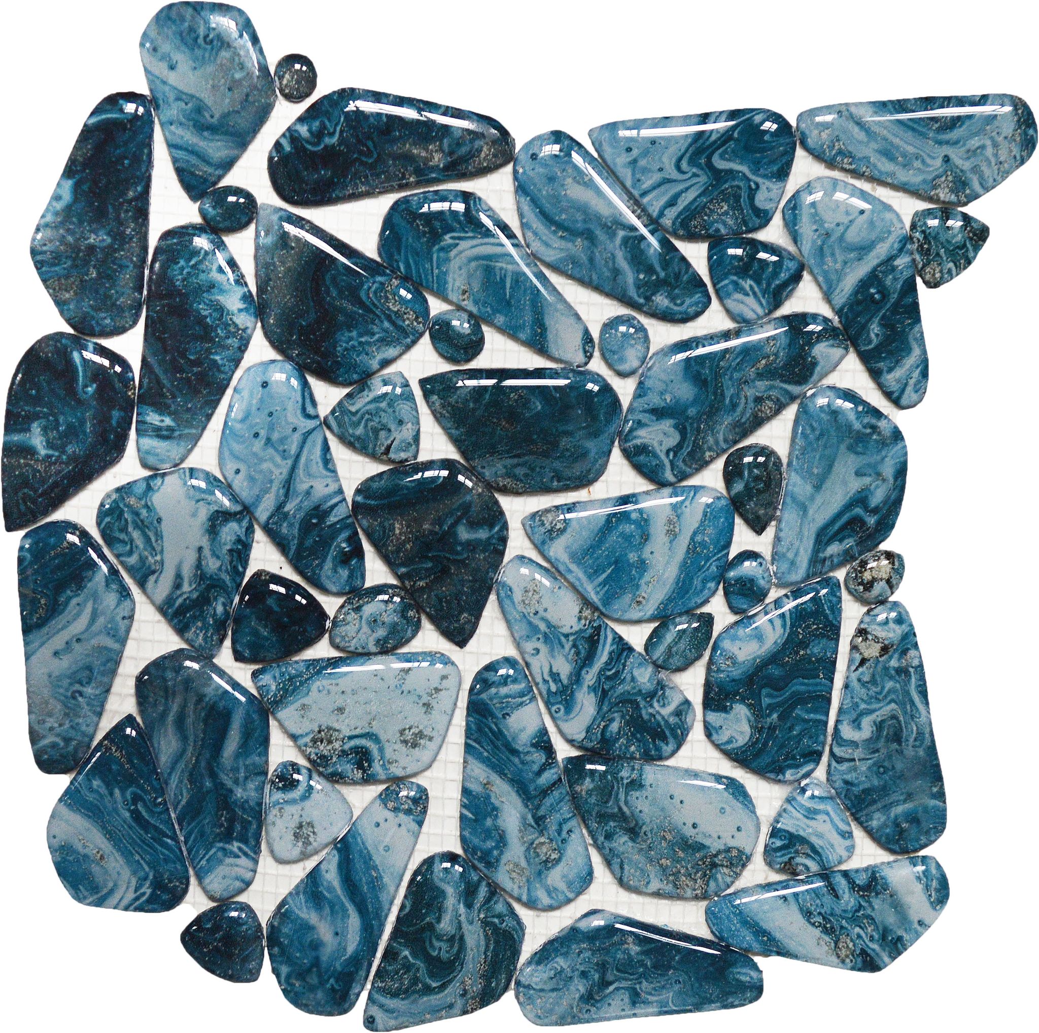 Glass Pebble Blue Marble Pattern Mix Mosaic 11.4"x11.4"