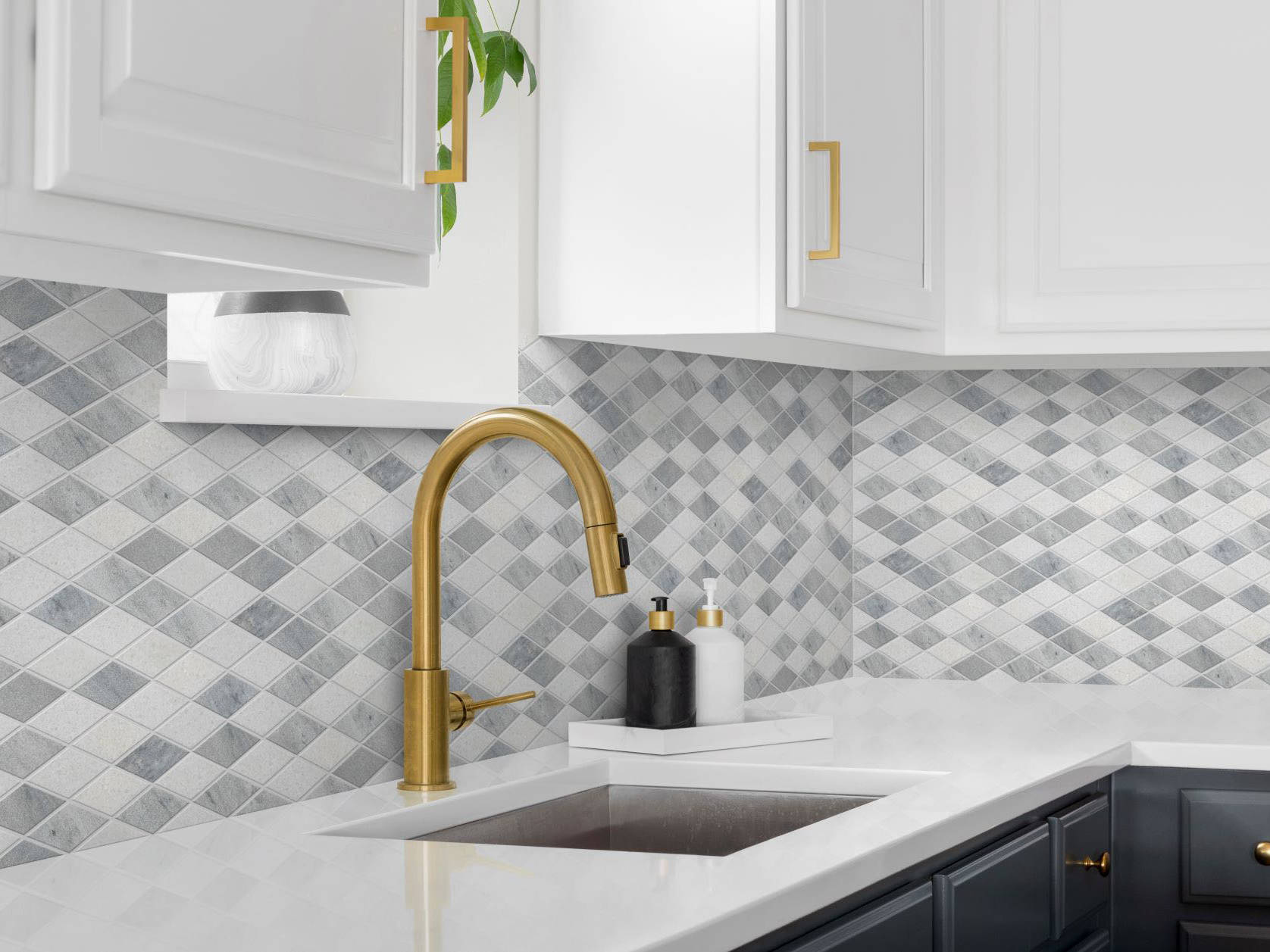 Grey White Multicolor Marble Diamond Honed Mosaic | Qualis Ceramica | Luxury Tile and Vinyl at affordable prices