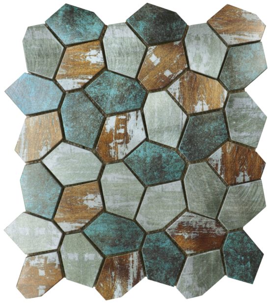 Hexagon Aluminum Mix Green Grey Beige 11.4"x12.2" | Qualis Ceramica | Luxury Tile and Vinyl at affordable prices