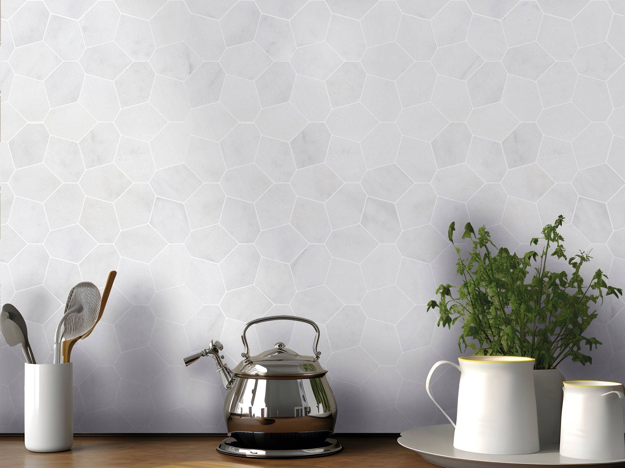 Irregular Hexagon White Grey Marble | Qualis Ceramica | Luxury Tile and Vinyl at affordable prices