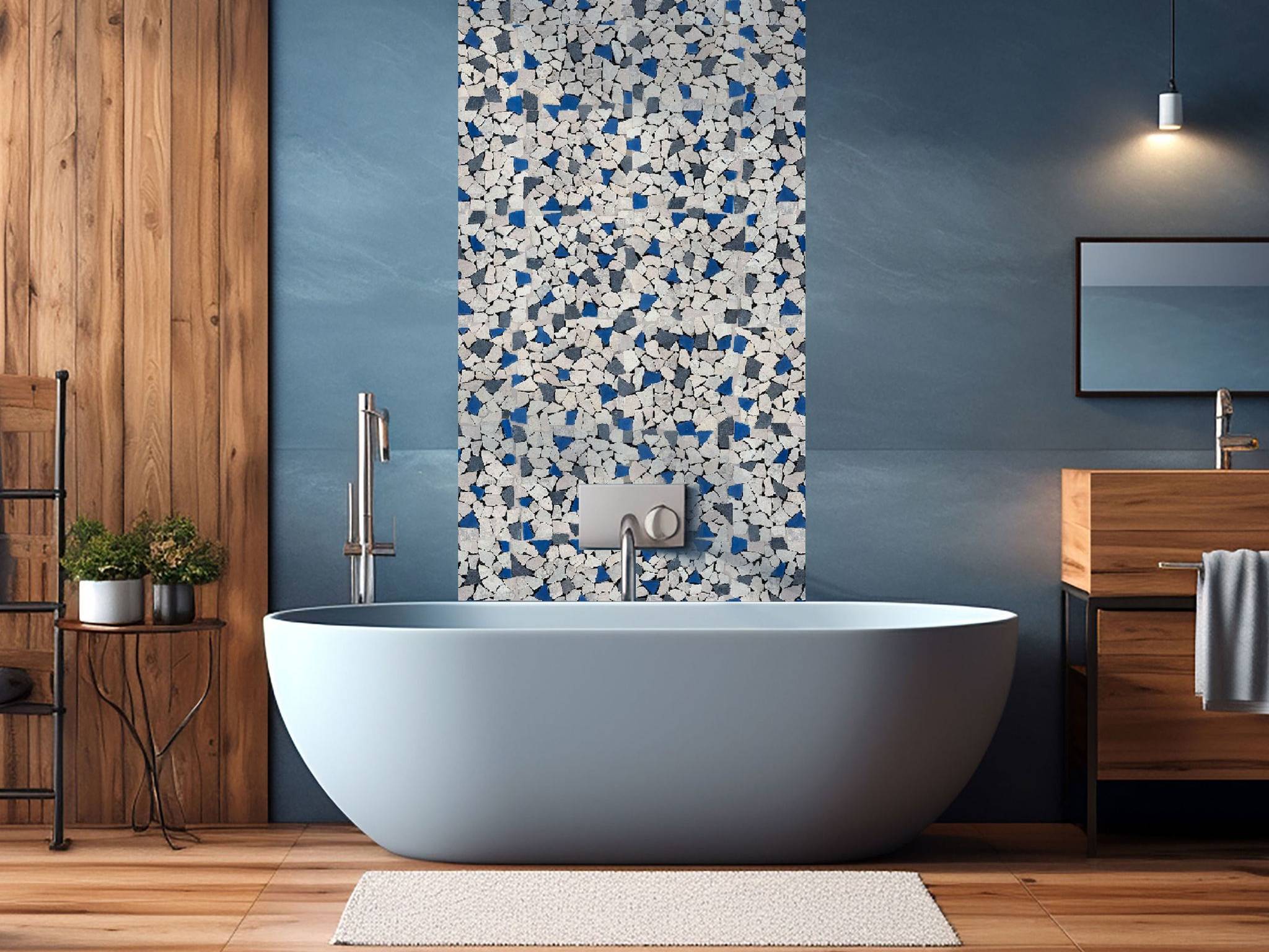 Mini Opus Beige Grey Marble Mix & Blue Glass | Qualis Ceramica | Luxury Tile and Vinyl at affordable prices