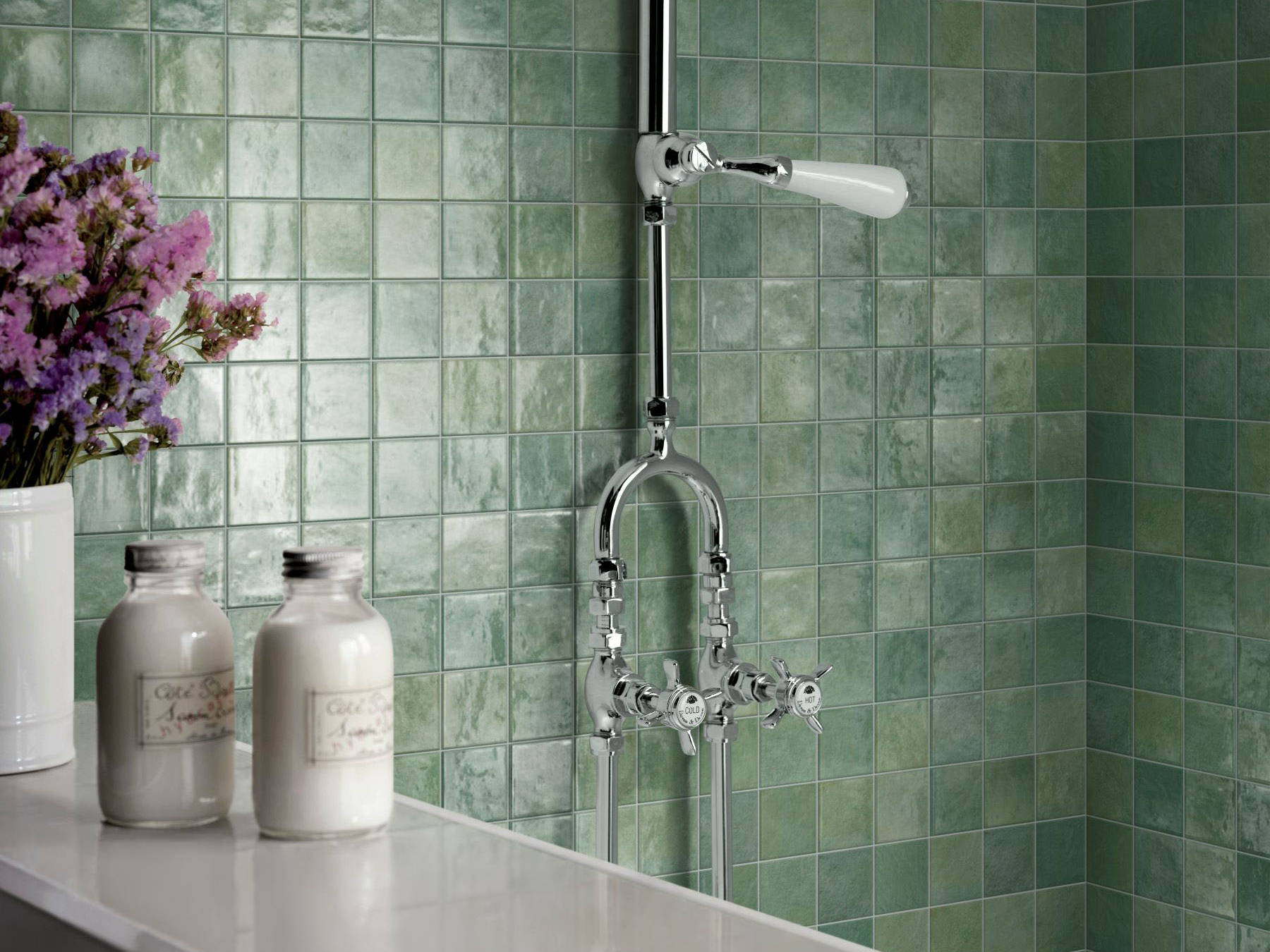 Zellige Glazed Ceramic Soft Green Mix 3