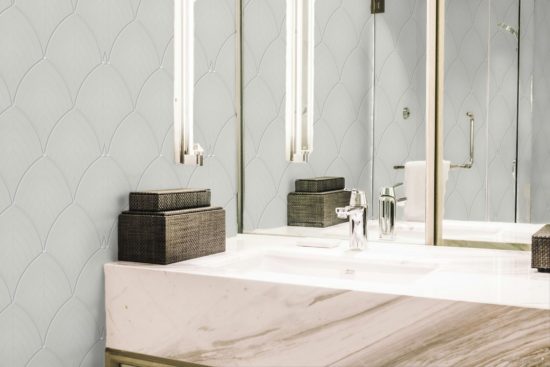 Warm Grey Glossy Scallop Mosaic | Qualis Ceramica | Luxury Tile and Vinyl at affordable prices